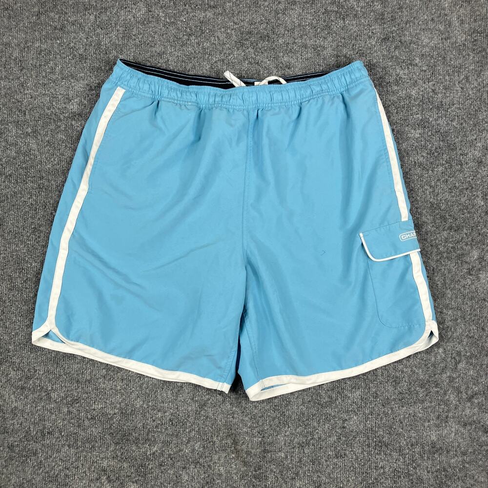 Chaps Swim Trunks Mens XL Blue White Trim Drawstring Mesh Lined Pocket Casual